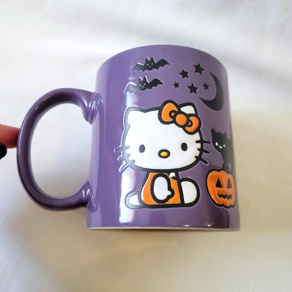 Hello Kitty Halloween Mug with Cute Jack o Lantern, Black Cat & Bats Ceramic - Picture 8 of 9